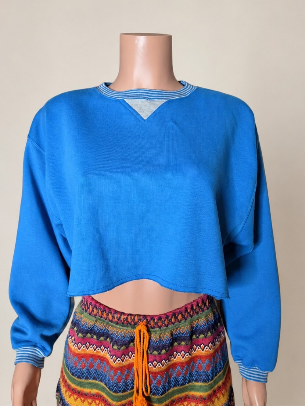 Vintage 80s Cheetah Mervyns Blue Gray Cropped Sweater M